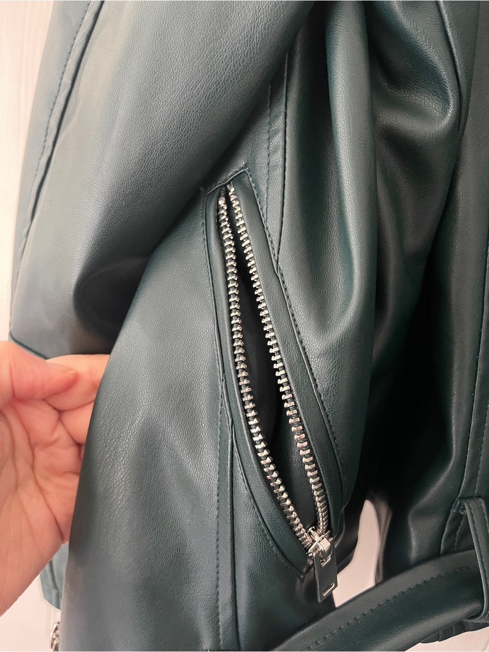 Glamorous UK Dark Forest Green Faux Leather Moto Jacket - Picture 10 of 15